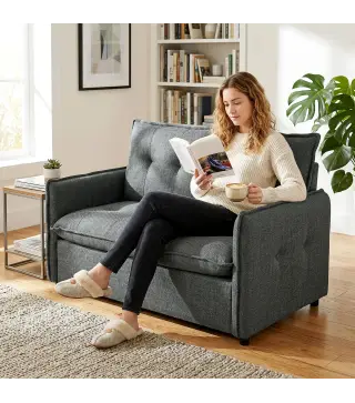 Sofá de 2 Plazas Tapizado en Lino con Acolchado Grueso, Diseño Capitoné para Espacios Pequeños 131x75x85 cm Gris Oscuro