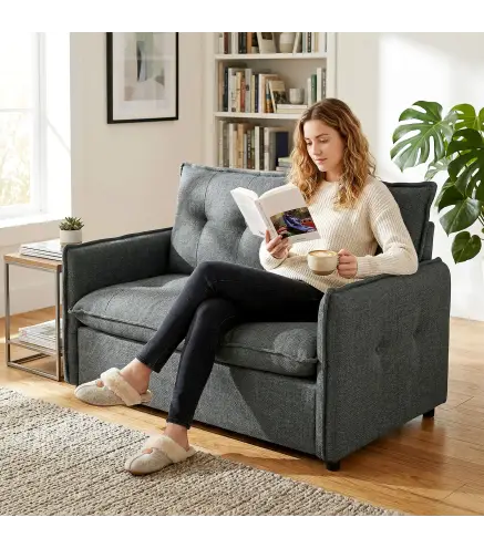 Sofá de 2 Plazas Tapizado en Lino con Acolchado Grueso, Diseño Capitoné para Espacios Pequeños 131x75x85 cm Gris Oscuro