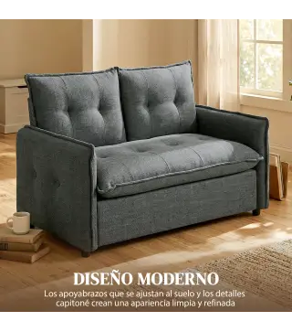 Sofá de 2 Plazas Tapizado en Lino con Acolchado Grueso, Diseño Capitoné para Espacios Pequeños 131x75x85 cm Gris Oscuro