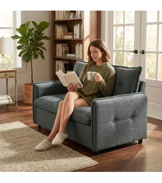 Sofá de 2 Plazas Tapizado en Lino con Acolchado Grueso, Diseño Capitoné para Espacios Pequeños 131x75x85 cm Gris Oscuro