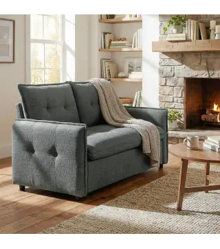 Sofá de 2 Plazas Tapizado en Lino con Acolchado Grueso, Diseño Capitoné para Espacios Pequeños 131x75x85 cm Gris Oscuro