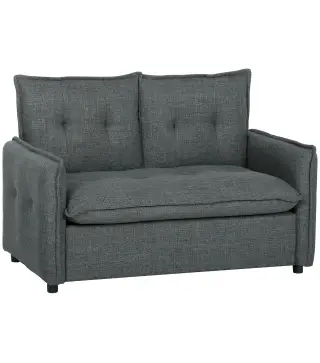 Sofá de 2 Plazas Tapizado en Lino con Acolchado Grueso, Diseño Capitoné para Espacios Pequeños 131x75x85 cm Gris Oscuro