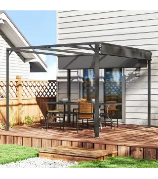Pérgola de Jardín de Aluminio 3x3 m con Techo Retráctil Lateral Enrollable UPF30+ Cenador de Jardín para Exterior Gris