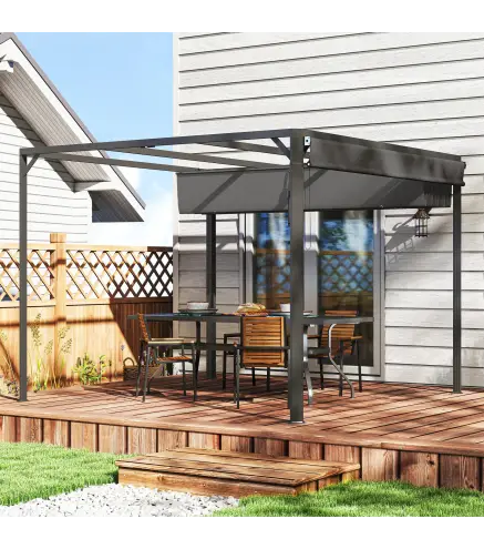 Pérgola de Jardín de Aluminio 3x3 m con Techo Retráctil Lateral Enrollable UPF30+ Cenador de Jardín para Exterior Gris