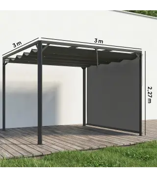 Pérgola de Jardín de Aluminio 3x3 m con Techo Retráctil Lateral Enrollable UPF30+ Cenador de Jardín para Exterior Gris