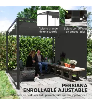 Pérgola de Jardín de Aluminio 3x3 m con Techo Retráctil Lateral Enrollable UPF30+ Cenador de Jardín para Exterior Gris