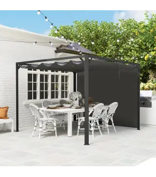 Pérgola de Jardín de Aluminio 3x3 m con Techo Retráctil Lateral Enrollable UPF30+ Cenador de Jardín para Exterior Gris