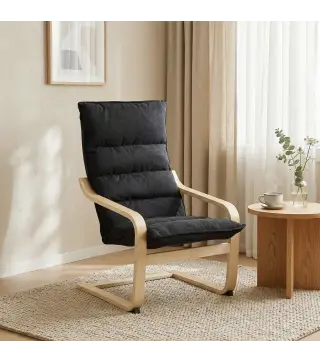Sillón de Salón Moderno con Respaldo Alto Acolchado Patas de Madera y Tapizado en Terciopelo 67x83x105 cm Negro