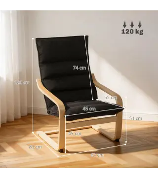 Sillón de Salón Moderno con Respaldo Alto Acolchado Patas de Madera y Tapizado en Terciopelo 67x83x105 cm Negro