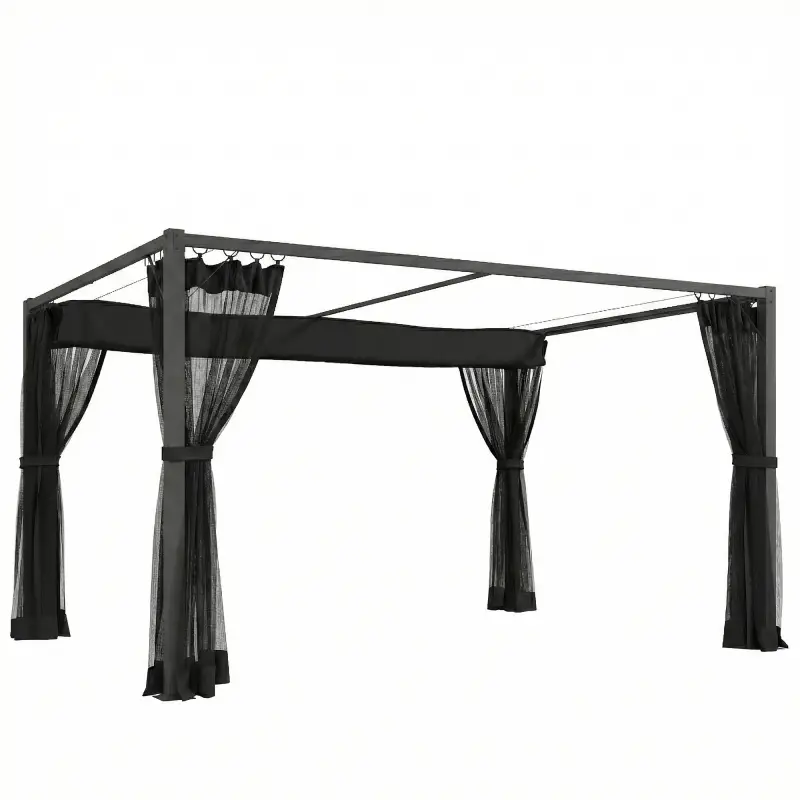 Pérgola de Jardín 3x4 m con Techo Retráctil 4 Laterales de Malla UPF30+ Cenador de Jardín para Patio Exterior Gris