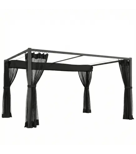 Pérgola de Jardín 3x4 m con Techo Retráctil 4 Laterales de Malla UPF30+ Cenador de Jardín para Patio Exterior Gris