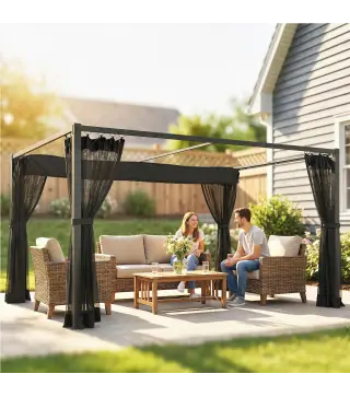 Pérgola de Jardín 3x4 m con Techo Retráctil 4 Laterales de Malla UPF30+ Cenador de Jardín para Patio Exterior Gris