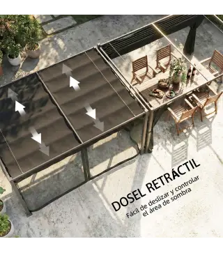 Pérgola de Jardín 3x4 m con Techo Retráctil 4 Laterales de Malla UPF30+ Cenador de Jardín para Patio Exterior Gris