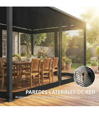 Pérgola de Jardín 3x4 m con Techo Retráctil 4 Laterales de Malla UPF30+ Cenador de Jardín para Patio Exterior Gris