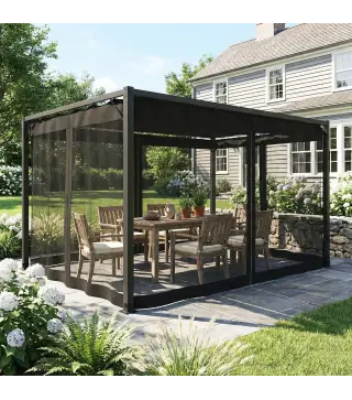 Pérgola de Jardín 3x4 m con Techo Retráctil 4 Laterales de Malla UPF30+ Cenador de Jardín para Patio Exterior Gris