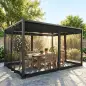 Pérgola de Jardín 3x4 m con Techo Retráctil 4 Laterales de Malla UPF30+ Cenador de Jardín para Patio Exterior Gris