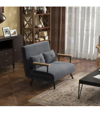 Sofá Cama Convertible 4 en 1 Sillón Cama 2 Plazas Plegable Respaldo Ajustable de 5 Niveles Almohadas 102x73x81cm Gris