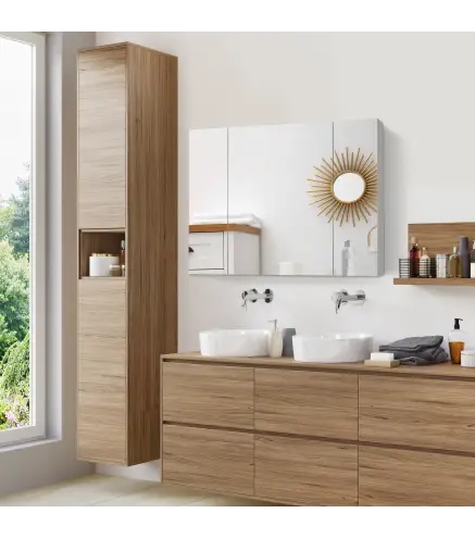 Armario de Baño con Espejo Luces LED Estantes Ajustables y USB Estilo Moderno 90x15x75 cm Blanco