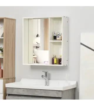 Armario con Espejo para Baño con Estantes Mueble para Baño Estilo Moderno 63x15x65 cm Blanco