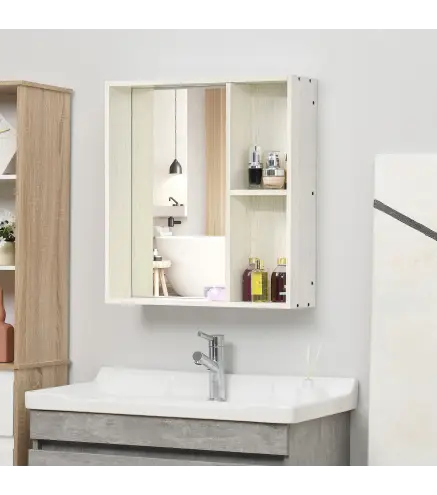 Armario con Espejo para Baño con Estantes Mueble para Baño Estilo Moderno 63x15x65 cm Blanco