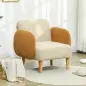 Butaca para Dormitorio con Reposabrazos y Patas de Madera Sofá Individual Carga 120 kg Beige y Ocre