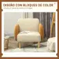 Butaca para Dormitorio con Reposabrazos y Patas de Madera Sofá Individual Carga 120 kg Beige y Ocre