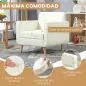 Butaca para Dormitorio con Reposabrazos y Patas de Madera Sofá Individual Carga 125 kg Crema
