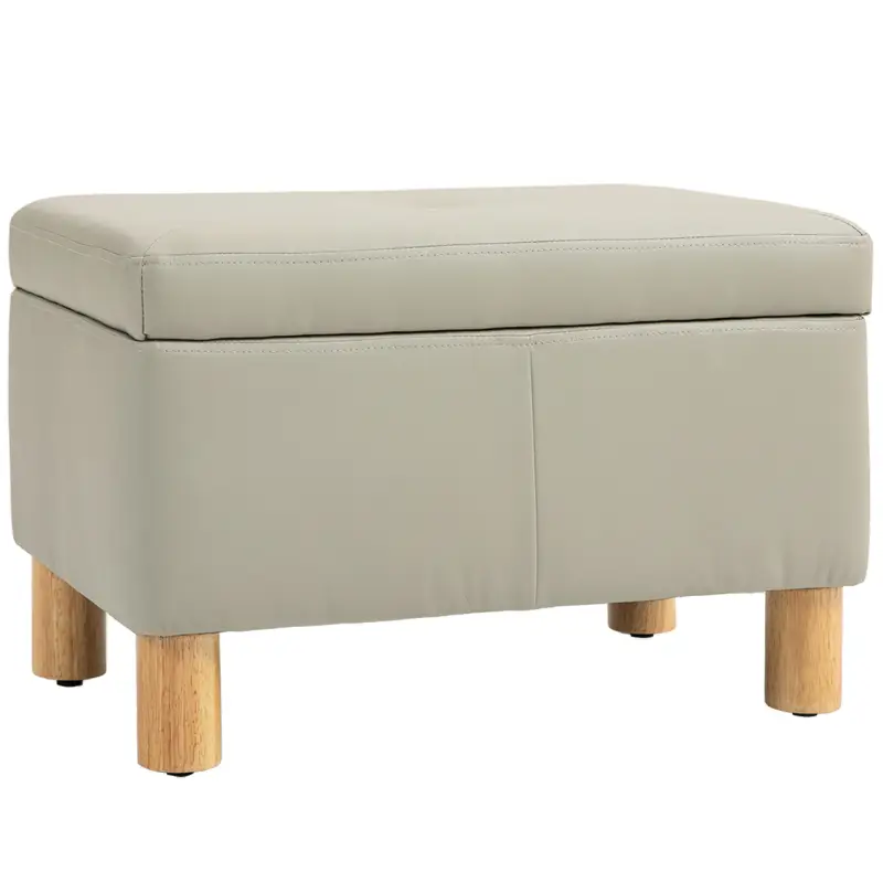 Baúl de Almacenaje para Dormitorio 33L Tapizado en PU Banco de Almacenaje con Patas de Madera 60x38x40 cm Gris Claro