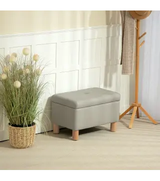 Baúl de Almacenaje para Dormitorio 33L Tapizado en PU Banco de Almacenaje con Patas de Madera 60x38x40 cm Gris Claro