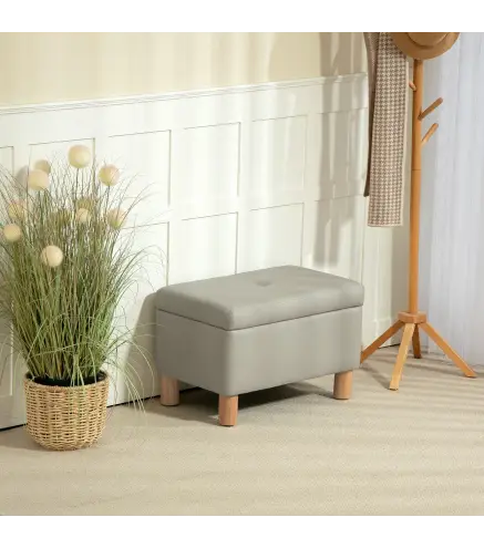 Baúl de Almacenaje para Dormitorio 33L Tapizado en PU Banco de Almacenaje con Patas de Madera 60x38x40 cm Gris Claro
