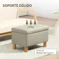 Baúl de Almacenaje para Dormitorio 33L Tapizado en PU Banco de Almacenaje con Patas de Madera 60x38x40 cm Gris Claro