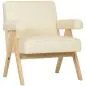 Sillón de Salón Tapizado en PU con Reposabrazos y Marco de Madera de Caucho para Dormitorio Carga 120 kg Crema