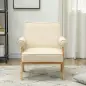 Sillón de Salón Tapizado en PU con Reposabrazos y Marco de Madera de Caucho para Dormitorio Carga 120 kg Crema