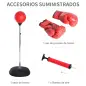 Saco de Boxeo de Pie con Altura Ajustable en 4 Niveles 126-144 cm Base Rellenable y Guantes de Boxeo Rojo y Negro