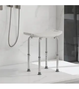 Taburete de Ducha Silla Baño Ortopedica 8 Posiciones Altura Regulable con Tapones de Goma Antideslizantes