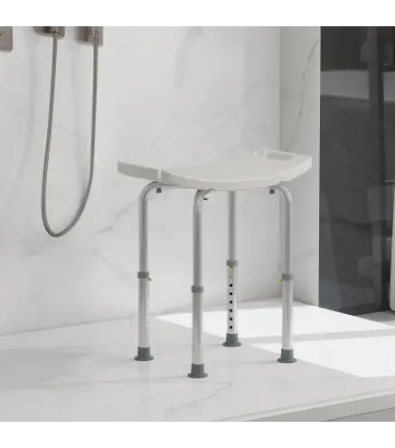 Taburete de Ducha Silla Baño Ortopedica 8 Posiciones Altura Regulable con Tapones de Goma Antideslizantes