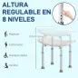 Taburete de Ducha Silla Baño Ortopedica 8 Posiciones Altura Regulable con Tapones de Goma Antideslizantes