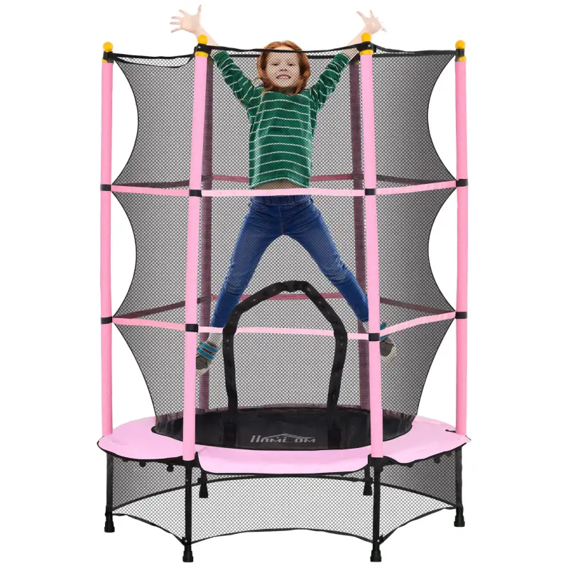 Trampolín para Niños de +3 Años Ø140 cm con Red de Seguridad y Marco de Acero para Interior y Exterior Rosa y Negro
