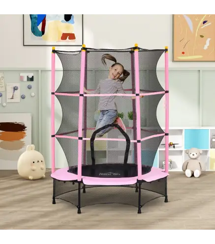 Trampolín para Niños de +3 Años Ø140 cm con Red de Seguridad y Marco de Acero para Interior y Exterior Rosa y Negro