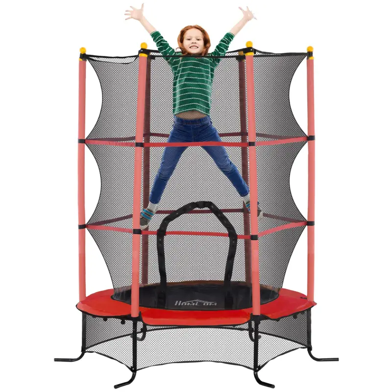 Trampolín para Niños de +3 Años Ø163 cm con Red de Seguridad y Marco de Acero Carga 50 kg para Interior y Exterior Rojo
