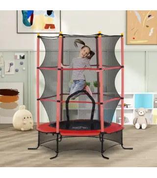 Trampolín para Niños de +3 Años Ø163 cm con Red de Seguridad y Marco de Acero Carga 50 kg para Interior y Exterior Rojo