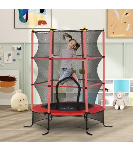 Trampolín para Niños de +3 Años Ø163 cm con Red de Seguridad y Marco de Acero Carga 50 kg para Interior y Exterior Rojo