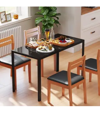Mesa de Cocina de Cristal para 4-6 Personas con Patas de Metal Multifuncional para Cocina Salón 120x60x75 cm Negro