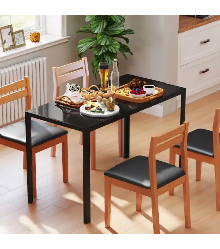 Mesa de Cocina de Cristal para 4-6 Personas con Patas de Metal Multifuncional para Cocina Salón 120x60x75 cm Negro