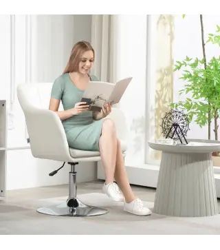 Sillón para Salón Giratorio 360° con Altura Ajustable Respaldo Envolvente Reposabrazos y Cojín 60x60x79-91 cm Blanco