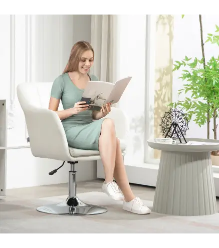Sillón para Salón Giratorio 360° con Altura Ajustable Respaldo Envolvente Reposabrazos y Cojín 60x60x79-91 cm Blanco