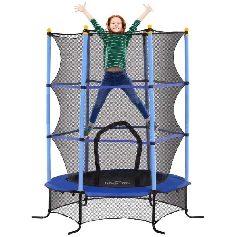Trampolín para Niños de +3 Años Ø163 cm con Red de Seguridad y Marco de Acero Carga 50 kg para Interior y Exterior Azul