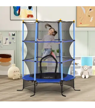 Trampolín para Niños de +3 Años Ø163 cm con Red de Seguridad y Marco de Acero Carga 50 kg para Interior y Exterior Azul