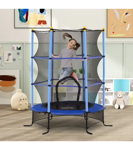 Trampolín para Niños de +3 Años Ø163 cm con Red de Seguridad y Marco de Acero Carga 50 kg para Interior y Exterior Azul