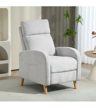 Sillón Relax Reclinable Tapizado en Lino Sintético con Reposapiés y Bolsillo Lateral Carga 135 kg 68x90x106 cm Gris Claro